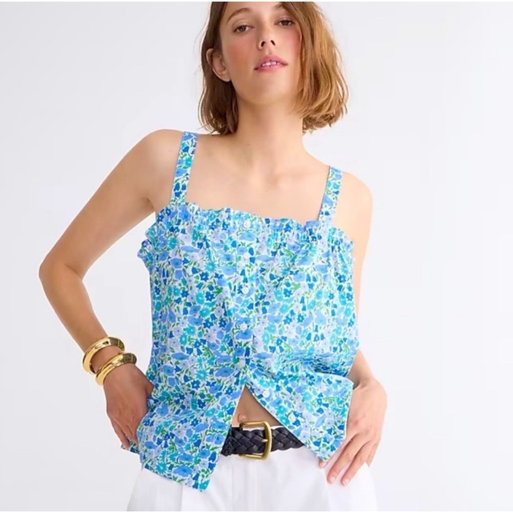 J. Crew Smocked Button-Front Tank Top Liberty Floral Poppy Daisy Fabric Sz S NWT